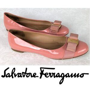 Salvatore Ferragamo Verina Ballet Flats Blush Patent Leather Slip On Shoes 5C